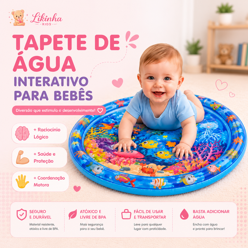Tapete Sensorial Inflável com Água para Bebê Tummy Time Educativo