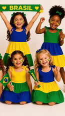 Vestido Infantil Brasil Copa do Mundo Canelado 3 Marias estiloso Verão
