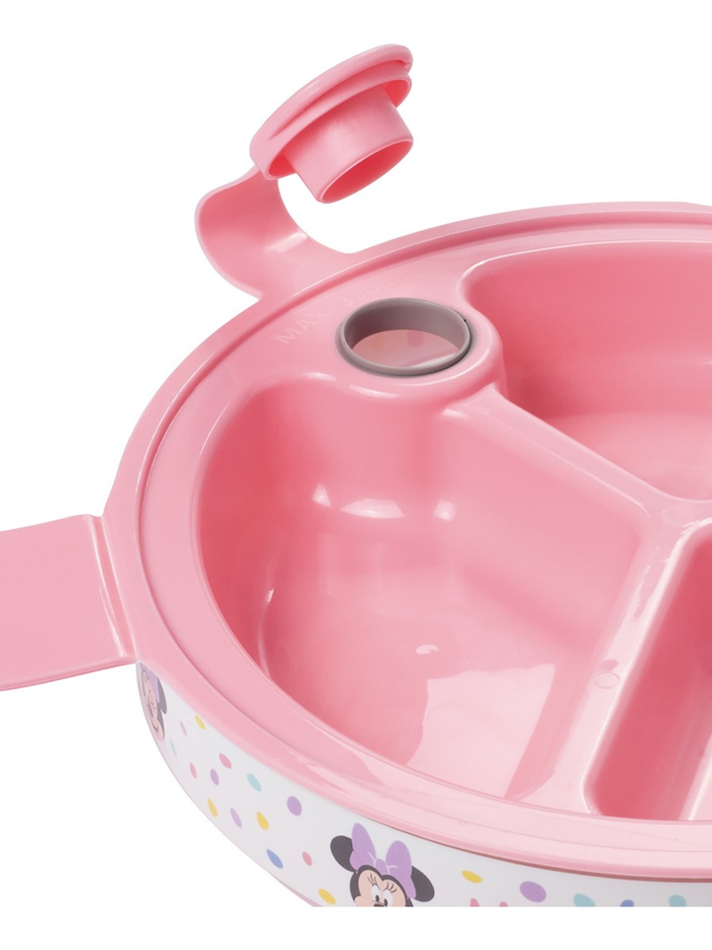 Pratinho Prato Intodução Alimentar Infantil com 3 Divisórias Térmico com Ventosa 410ml MINNIE MICKEY ROSA AZUL Prato