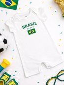 Macacão Bebê Brasil Mini Craque 10 Romper Infantil Copa Seleção Body Curto Algodão