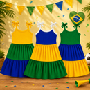 Vestido Infantil Brasil Copa do Mundo Canelado 3 Marias estiloso Verão