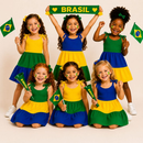 Vestido Infantil Brasil Copa do Mundo Canelado 3 Marias estiloso Verão
