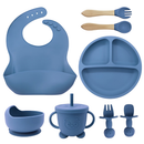 Kit Alimentação Silicone Bebê 8 Peças com Ventosa, Babador, Talheres e Copo BPA Free