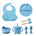 Kit Alimentação Silicone Bebê 8 Peças com Ventosa, Babador, Talheres e Copo BPA Free