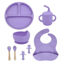 Kit Alimentação Silicone Bebê 8 Peças com Ventosa, Babador, Talheres e Copo BPA Free